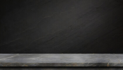 empty grey marble tabletop with dark black cement stone background for product displayed in rustic mood and tone luxury background for product stand with empty copy space for party promotion