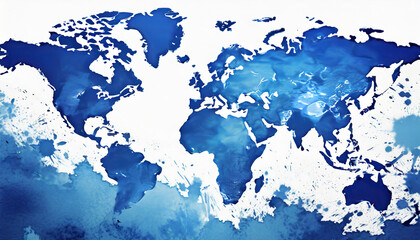 blue map of the world on white background