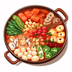 Beginning of winter solar term food, Spring Festival New Year's Eve New Year's Eve dinner, spicy hot pot concept illustration