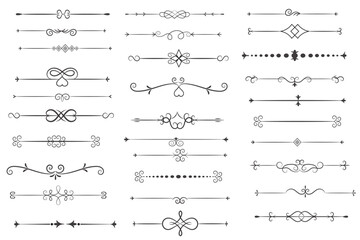 Page Divider And Design Elements. Set of Various Simple Black Divider Design, Assorted Divider Collection Template Vector. Collection of floral dividers elements mega decoration for Calligraphy