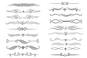 Obraz premium Page Divider And Design Elements. Set of Various Simple Black Divider Design, Assorted Divider Collection Template Vector. Collection of floral dividers elements mega decoration for Calligraphy