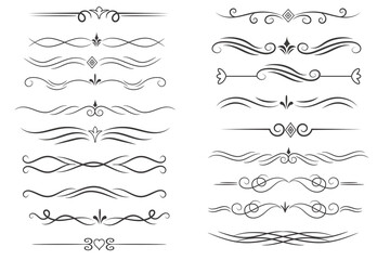 Page Divider And Design Elements. Set of Various Simple Black Divider Design, Assorted Divider Collection Template Vector. Collection of floral dividers elements mega decoration for Calligraphy