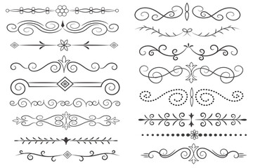 Page Divider And Design Elements. Set of Various Simple Black Divider Design, Assorted Divider Collection Template Vector. Collection of floral dividers elements mega decoration for Calligraphy