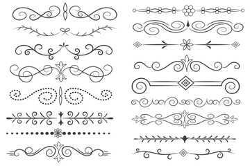 Page Divider And Design Elements. Set of Various Simple Black Divider Design, Assorted Divider Collection Template Vector. Collection of floral dividers elements mega decoration for Calligraphy