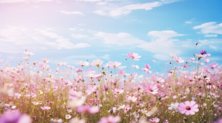 a grass field full of flowers and grass, in the style of white and azure, colorful composition, dreamy atmosphere
