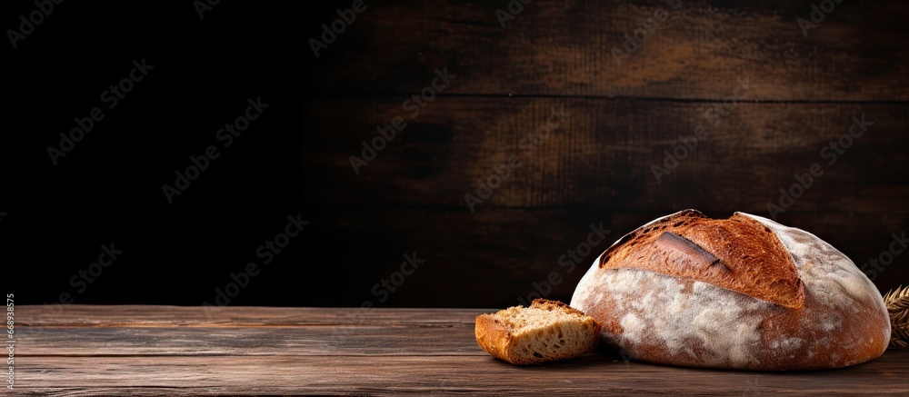 Poster Scrumptious bread on wooden table with room for text