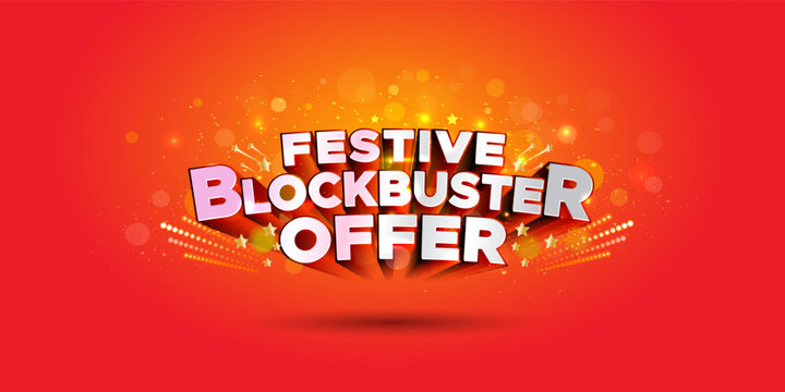 Festive Background and Festive blockbuster offer, sale logo concept design.