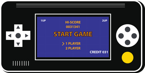 Vector flat illustration of old school console games, nostalgic games. retro gaming stick. children's games. © Dani