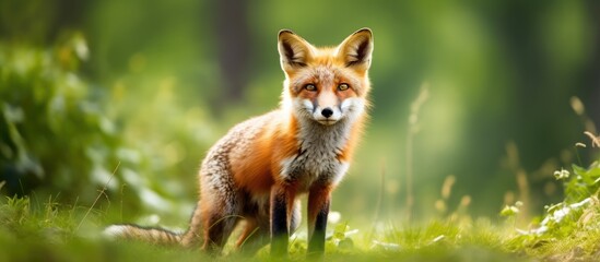Red fox in nature in a national park on grass