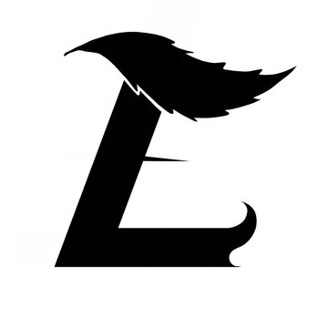 the letter E with leaves on top, on a white background