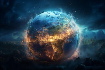 Global Warming Planet Earth Illustration Created with Generative AI