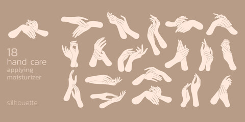 Fototapeta premium set of hand care applying moisturize filled outline icon