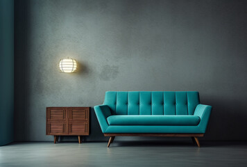 Classic teal lounge chairs and sofas. Medieval style house interior design. AI Generated Images