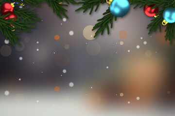 blur shiny and glowing background with Christmas and New Year decorations for holiday celebration banners in December