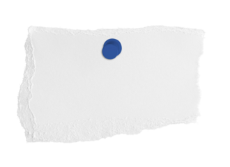 White ripped paper torn with push pin isolated on transparent background. PNG file