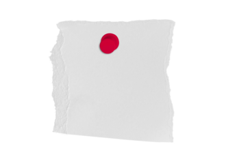 White ripped paper torn with push pin isolated on transparent background. PNG file