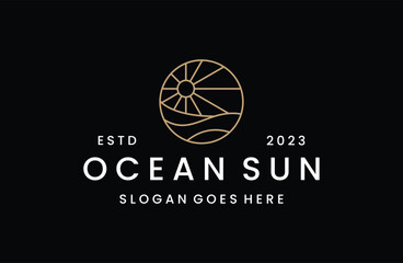 Ocean sun logo vector icon illustration hipster vintage retro