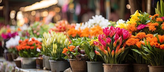 Flowers sold at a market in Bangkok Thailand - obrazy, fototapety, plakaty