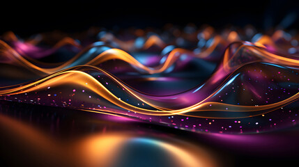 Abstract futuristic background with gold and blue glowing neon moving high speed wave lines and bokeh lights. Visualization of sound waves. Data transfer concept. Fantastic wallpaper.