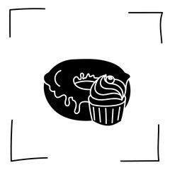 Vector. Contour icons. Line icons of desserts and sweet dishes. Candies, chocolate, cakes, donuts, ice cream in sketch style. Icons set,  stroke. Hand drawn signs. Desserts and sweets doodle set.