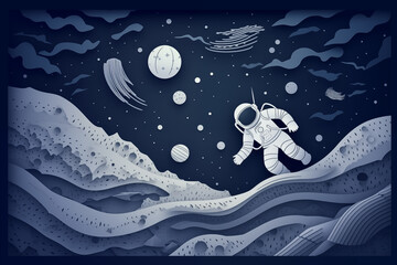 papercut style of astronaut flying in the universe