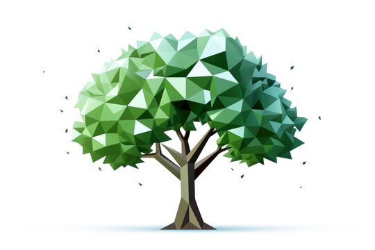 Abstract low poly tree isolated on white background