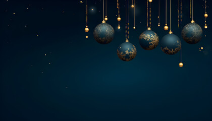 Christmas balls with copy space for text on dark turquoise background.