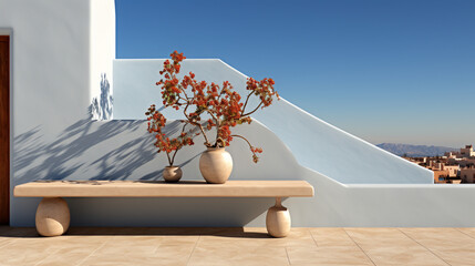 Mediterranean minimal wall and plant exterior architecture. generative ai