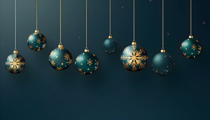 Fototapeta na wymiar Christmas balls with copy space for text on dark turquoise background.