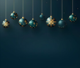 Fototapeta na wymiar Christmas balls with copy space for text on dark turquoise background.