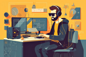 Portrait of a man wearing a cyberpunk headset