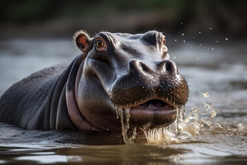 Hippopotamus or Hippo (Hippopotamus amphibius). 