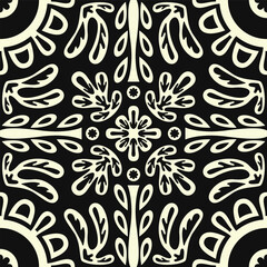 vector contemporary white native floral scarf pattern on black.