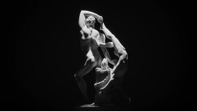 Back and side views of the marble sculpture of Hercules and Lichas rotating on a black background