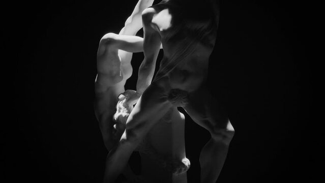 Pan view of the Hercules and Lichas (Ercole e Lica) marble sculpture rotating on a black background