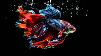  Betta fish, siamese fighting fish isolated on black background beautiful movement macro photo