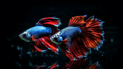  Betta fish, siamese fighting fish isolated on black background beautiful movement macro photo