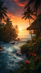 Golden Serenity: A Tropical Sunset Retreat