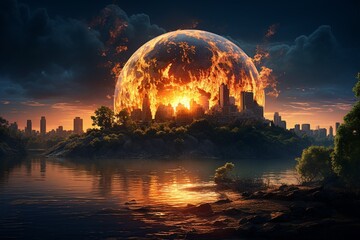 Obraz premium Global Warming Planet Earth Illustration Created with Generative AI