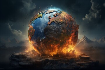 Global Warming Planet Earth Illustration Created with Generative AI