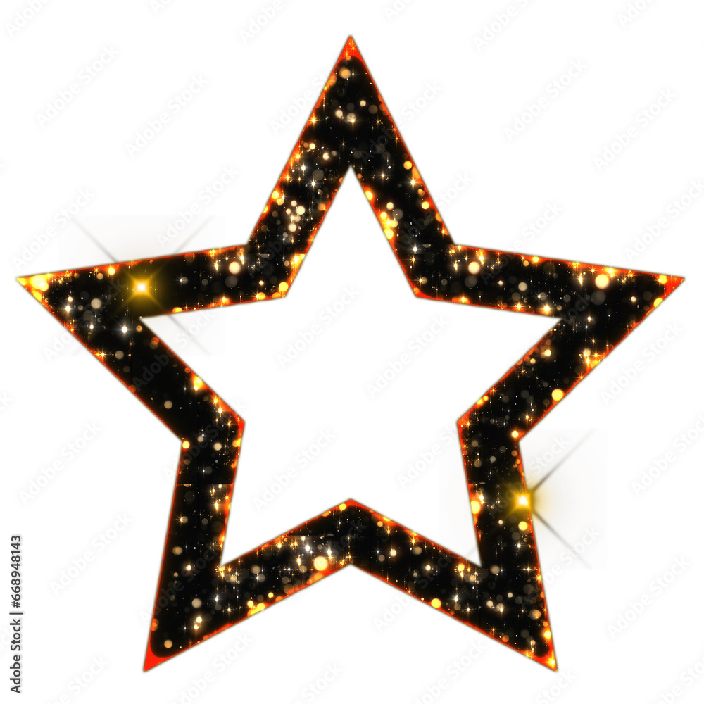 Poster sparkling bokeh star frame outline isolated on transparent background. this is a part of a set which