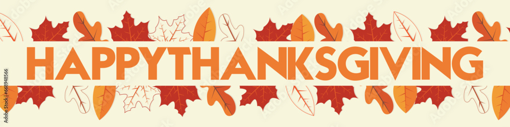 Aufkleber happy thanksgiving day creative typography design with leaf border and cream background perfect for 