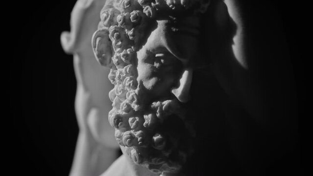 Closeup view of the face of the marble sculpture of Hercules and Lichas (Ercole e Lica)
