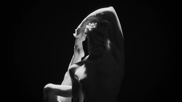 Closeup view of the front-upper side of the Greek marble sculpture of Hercules and Lichas