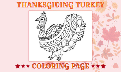Fototapeta na wymiar Thanksgiving Turkey Coloring Page