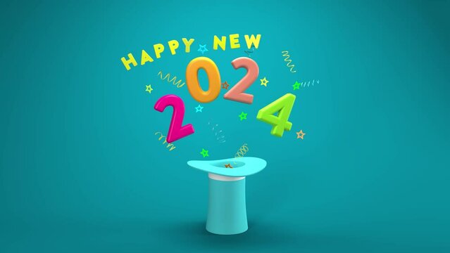 New Year 2024 Creative Design concept magic hat animation - 3D Rendered Video
