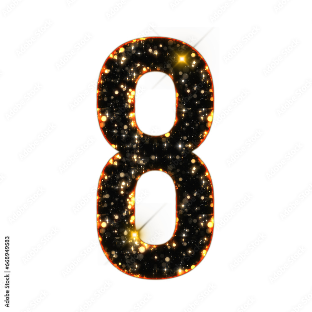 Poster sparkling bokeh number from 0 to 9 isolated on transparent background. this is a part of a set which