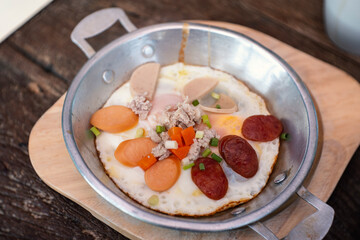 Eggs cooked in a pan