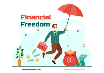Financial Freedom Vector Illustration with Coins and Dollar to Save Money, Investment, Eliminate Debt, Expenses and Passive Income in Flat Background