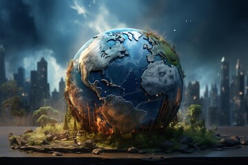 Global Warming Planet Earth Illustration Created with Generative AI